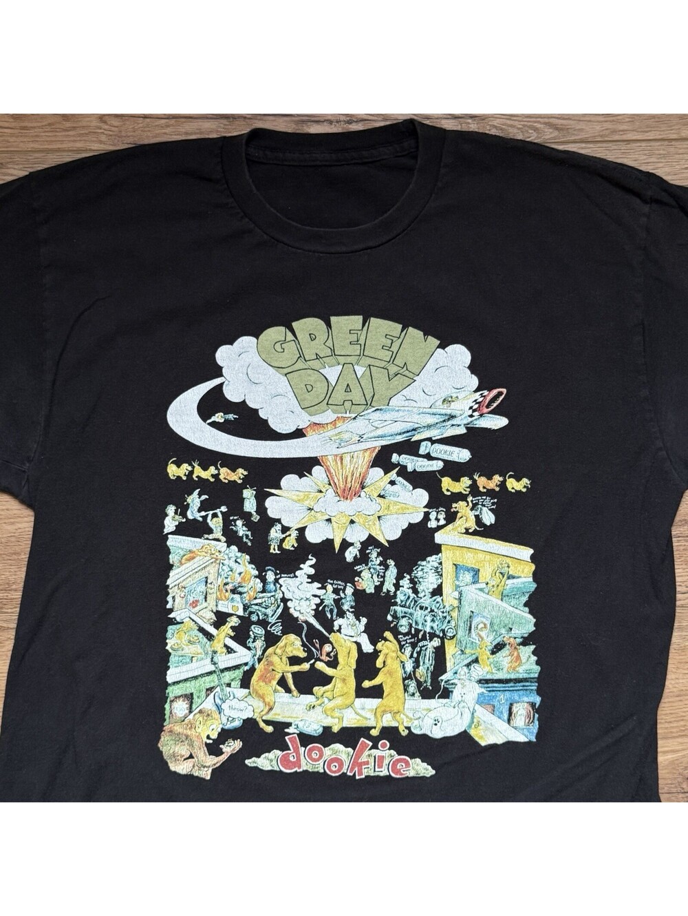 Green Day Dookie Album Art T-Shirt Medium Black Faded Cut Tag Punk Rock Band
